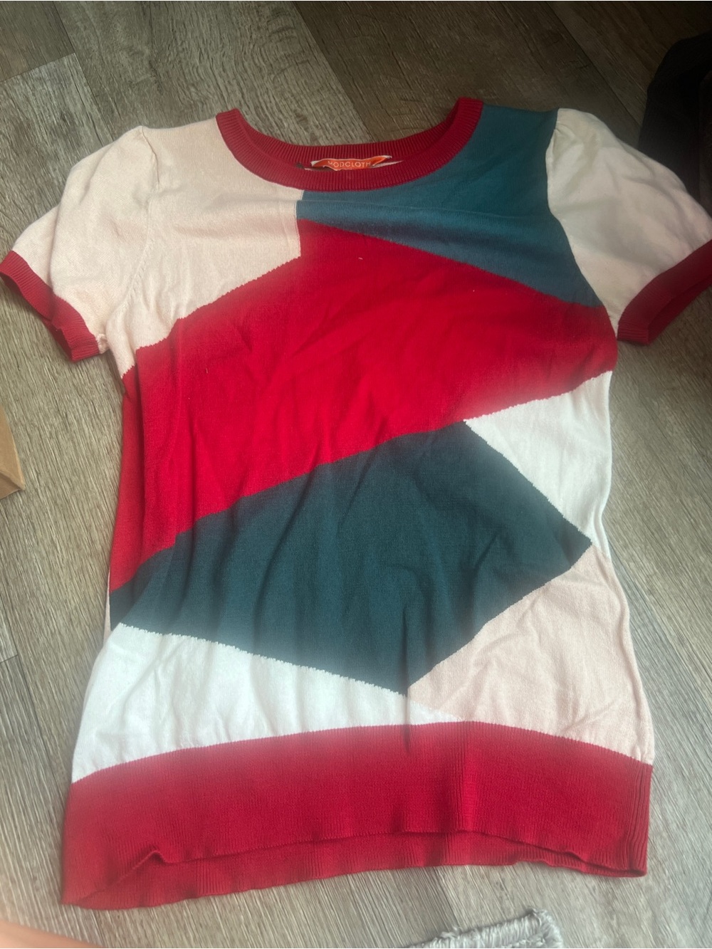 MODCLOTH Color Block Short Puff Sleeve Top